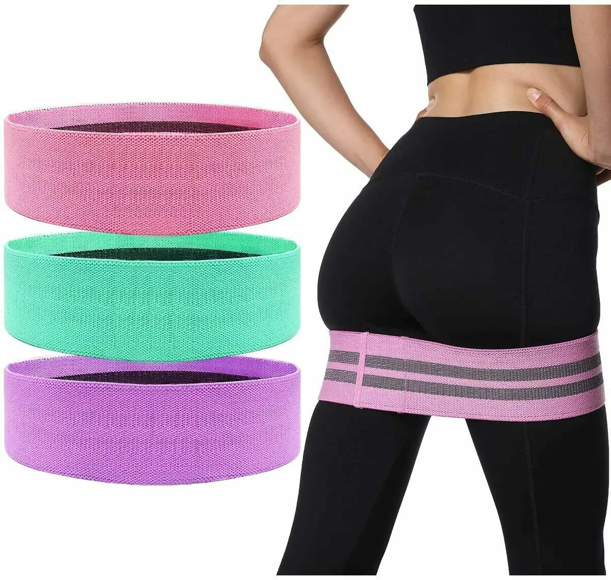 

Resistance Bands for Legs and Butt, Non Slip Elastic Booty Bands, 3 Levels Exercise Bands Set for Women and Men, Red/black/purple/blue/transparent or customized