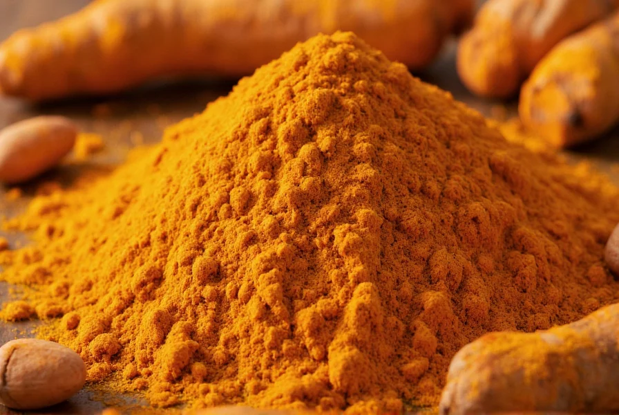 Scientific illustration showing molecular structure of curcumin compound in turmeric