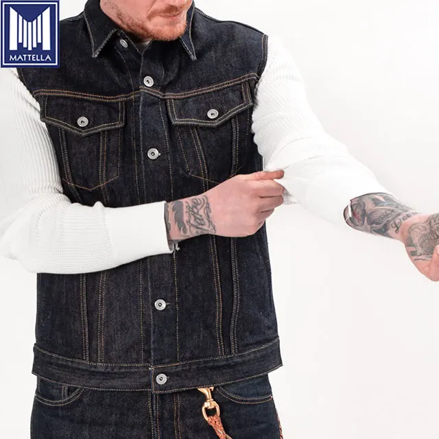 

Custom Raw Selvedge Black Men'S Denim Motorcycle motorbike Vests & Biker Denim jeans ride Vests