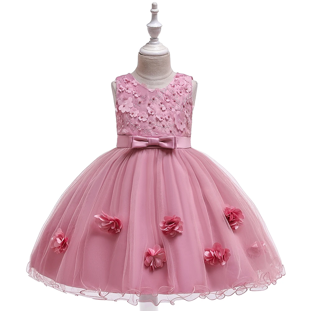 

MQATZ summer high quality Appliqued party kids dress tulle pink flower birthday 3 year toddler frocks L5145