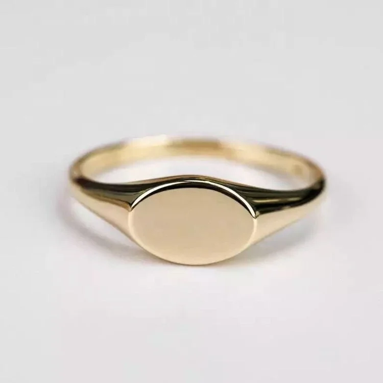 

Fashion Custom Engravable Blank 18K Gold Plated Ring Personalized Stainless Steel Oval Signet Ring for Women, Gold, rose gold, steel, black etc.