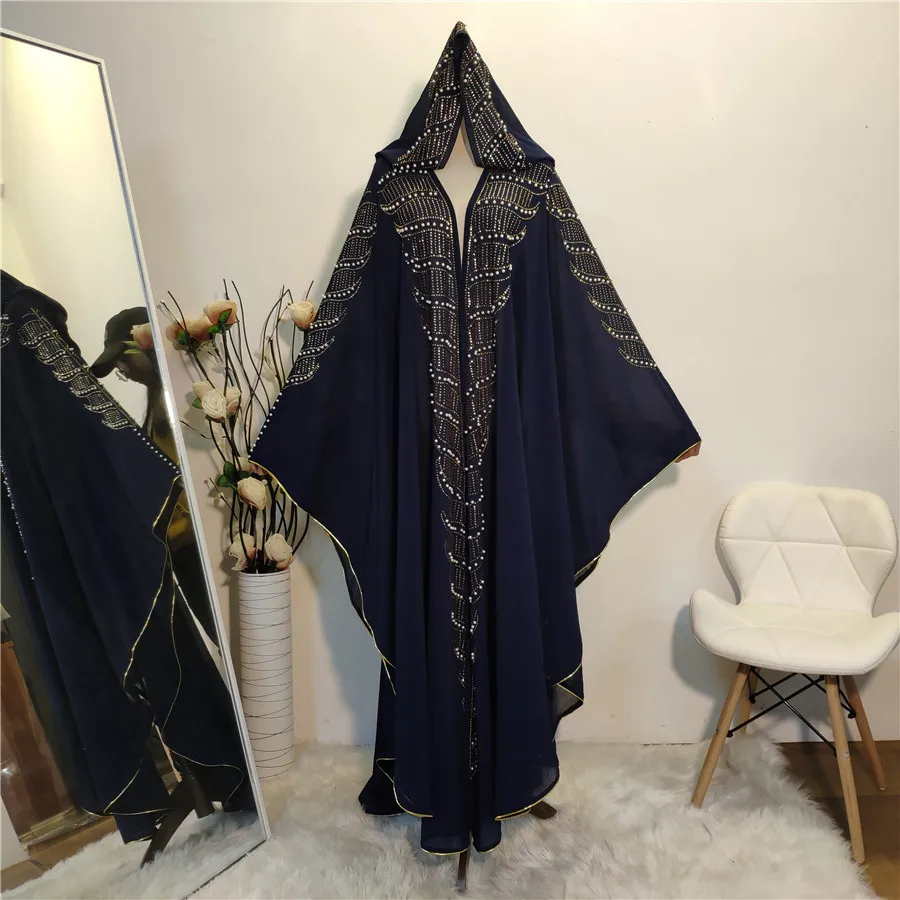 

New sequins rhinestone pearl bat sleeve Islamic Arabia female summer dresses latest abaya designs 2021 dubai long dress muslim