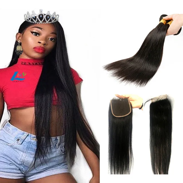 

Fashion Queen Long Straight Hair Mink Virgin Brazilian Hair 4x4 Lace Closure For Black Women