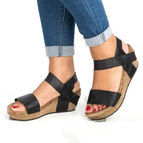 

Fashion Summer New Style Large Size Open Toed Platform Ladies Wedge Sandals, Black, brown, gray, apricot, khaki