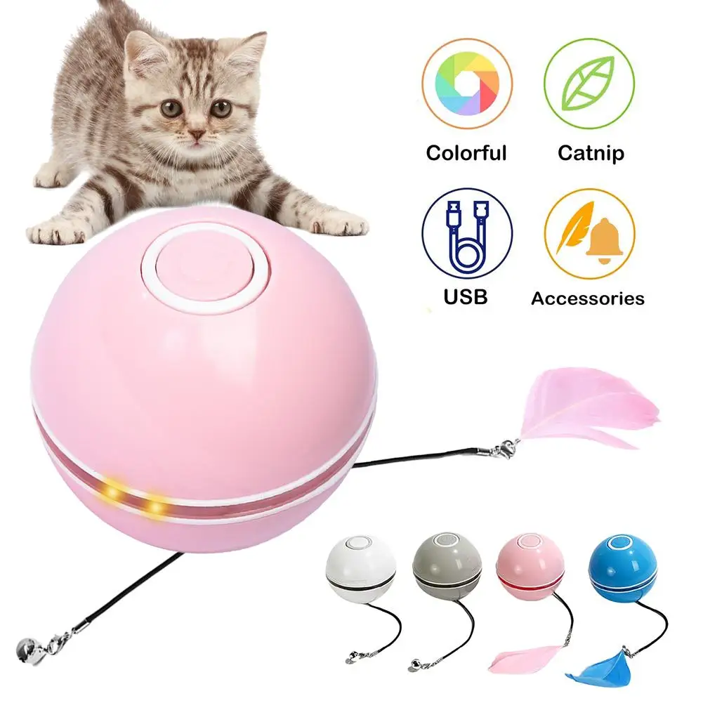 

Smart Interactive Cat Toy Colorful LED Self Rotating Ball With Feather Toys USB Rechargeable Toy Playing for Cat Kitten Dog