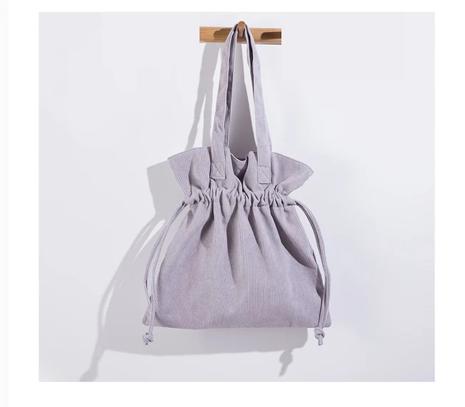 

Drawstring Corduroy Shoulder Bags Environmental Shopping Bag Foldable Storage Grocery Tote Handbag