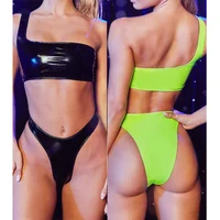 

Free Shipping Fashion One Shoulder Crop Top & Waist Bottoms Two Piece Swimwear Women Swimsuit Water Sports Bikini