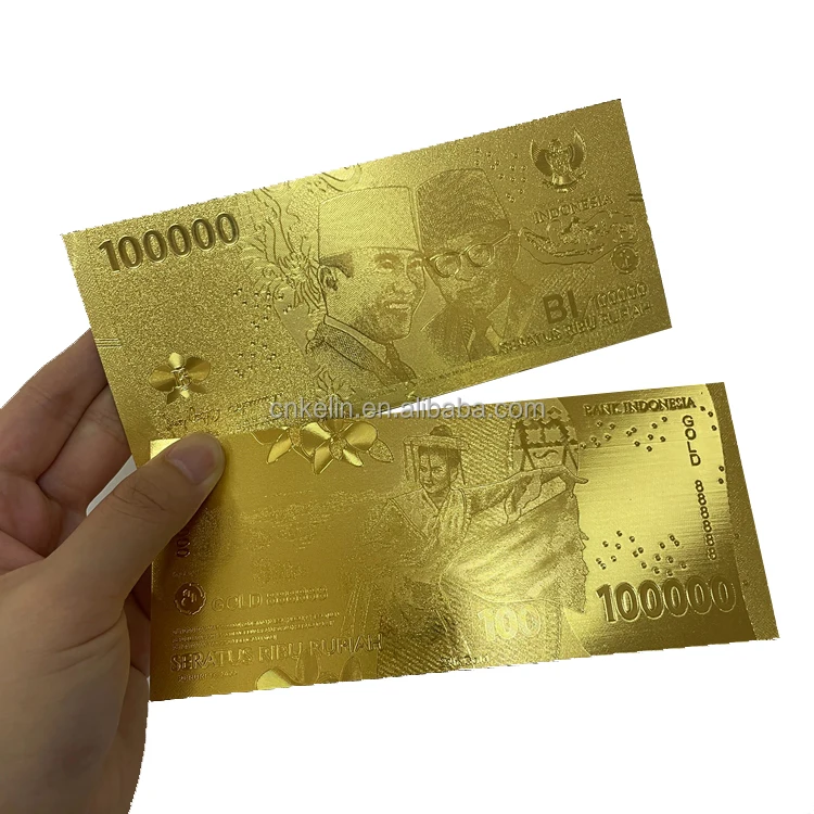 

3 Types Indonesia Money 100 100000 24K Gold Foil Plated Banknote with Custom Price