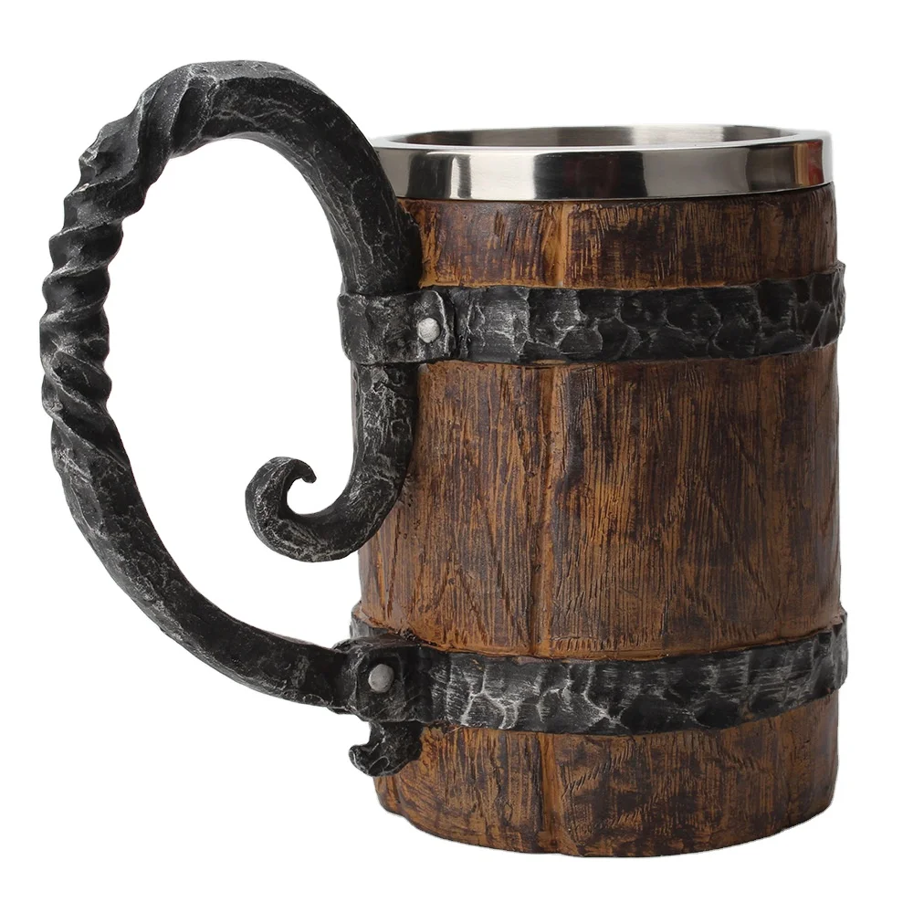 

Vikings Vintage Style Medieval Pirate Wooden Barrel Double Wall Coffee Beer Cups Stainless Steel Mugs