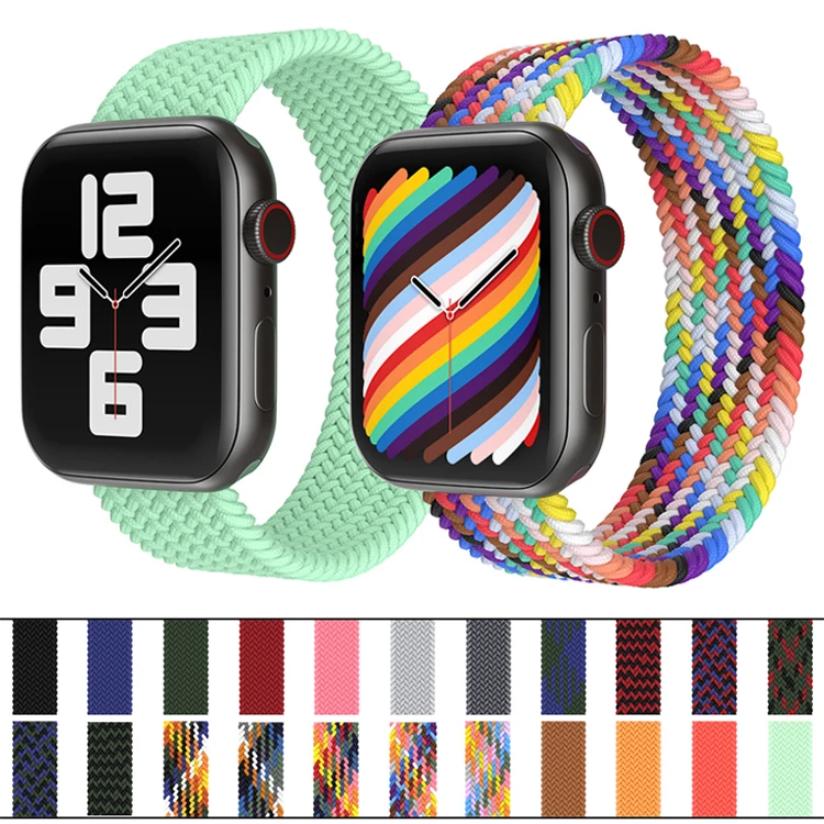 

Custom Designers Braided Solo Loop Nylon Correa Smart Watch Band Straps Compatible With Apple Iwatch Applewatch, Multi colors