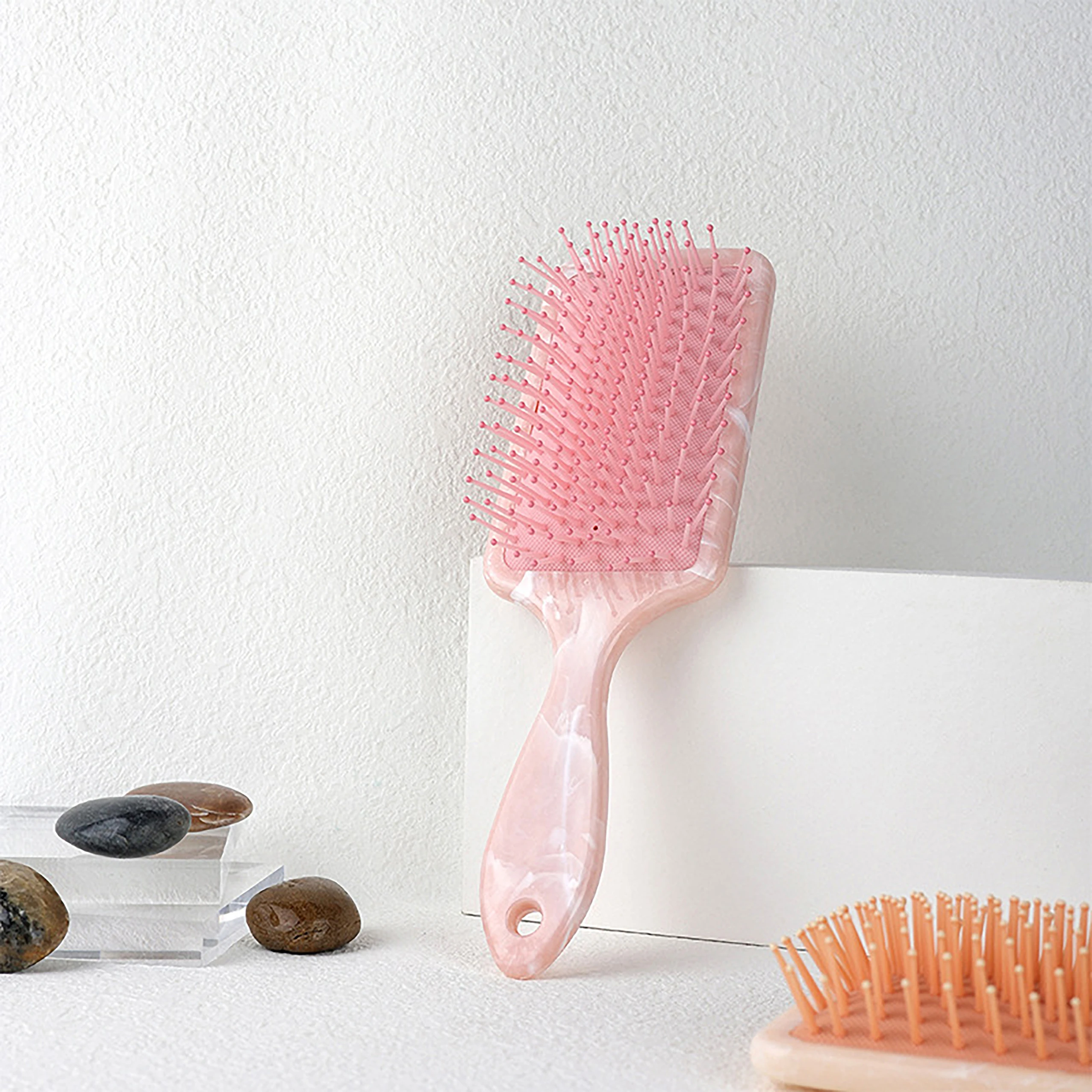 

Wholesale marble pink color custom hair brush hair care large square brush private label paddle cushion hair brushes for women