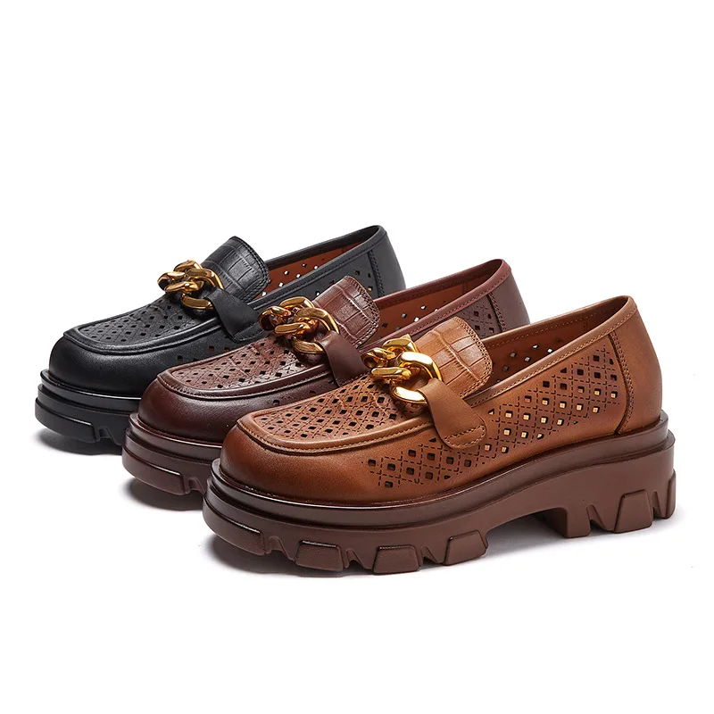 

Ladies leather single shoe manual leather shoes thick-soled walking shoes, 3 color