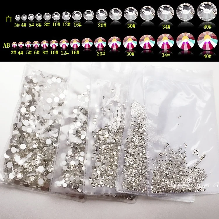 

Yantuo silver back white clear Crystal AB Nail Crystals Flatback Glass nail Non Hotfix Rhinestone
