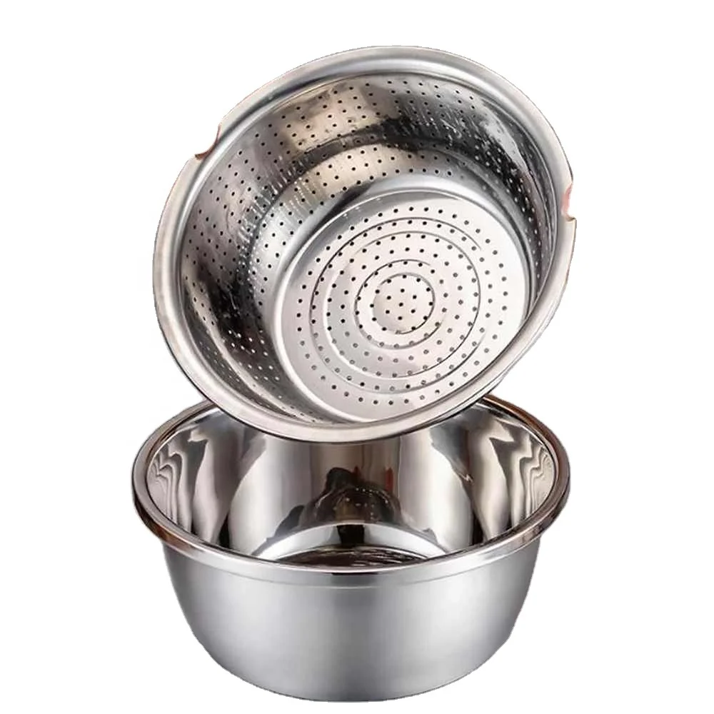 

Multifunctional Stainless Steel Basin Sink Kitchen Colander Fine Mesh Basket Vegetable Washing Bowl 3PCS Set