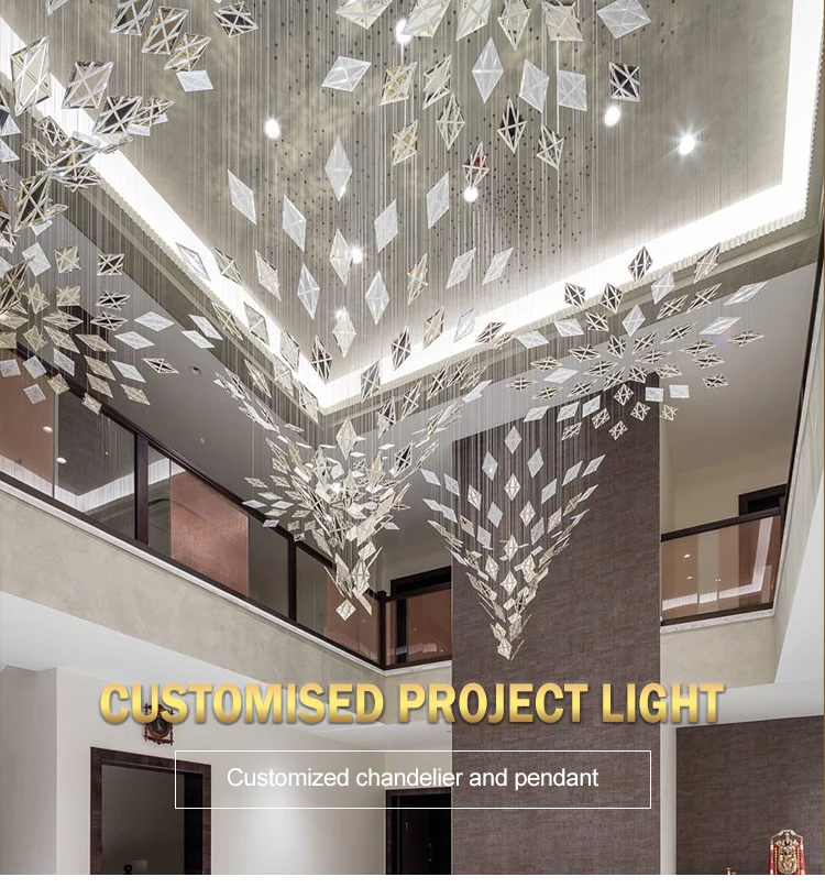 Factory supply luxury hotel lobby K9 crystal custom Big project chandelier pendant light