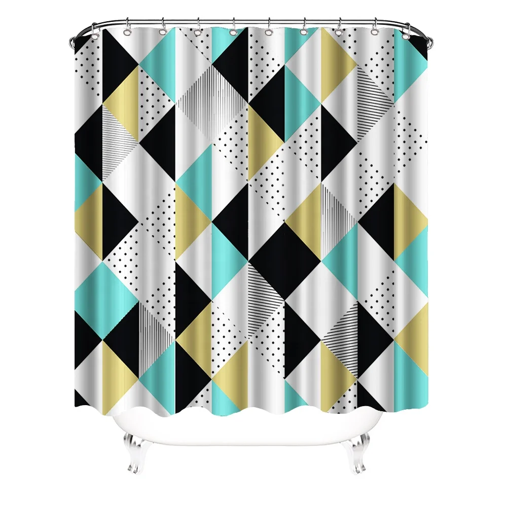 

Geometric Fabric Shower Curtain Abstract Triangle Color Pattern Polyester Waterproof Bathroom Curtain Set with Hooks 72"x 72"