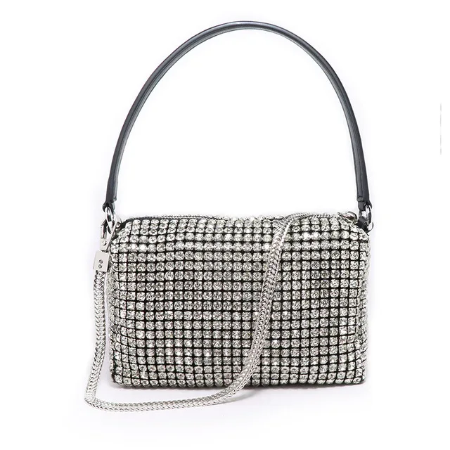 

Diamond Chain Clutch Ladies Evening Bags For Wedding Purse 2021, Silver