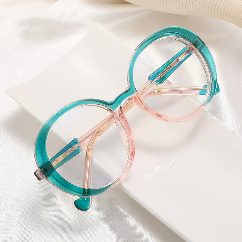 

92049 New Fashion TR+CP Round Frame Optical Glasses Double Candy Color eyewear Women's Anti Blu ray Glasses