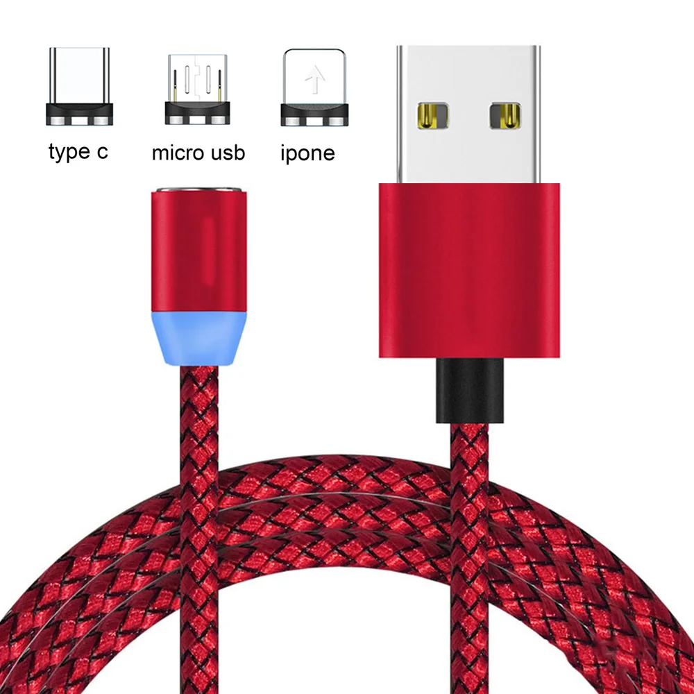 

New 3in1 360 degree Magnetic Charging Cable type c usb micro for iphone 2.4A 3 in 1 Streamer Magnet Charger usb data Cable 1m 2m, Black/red