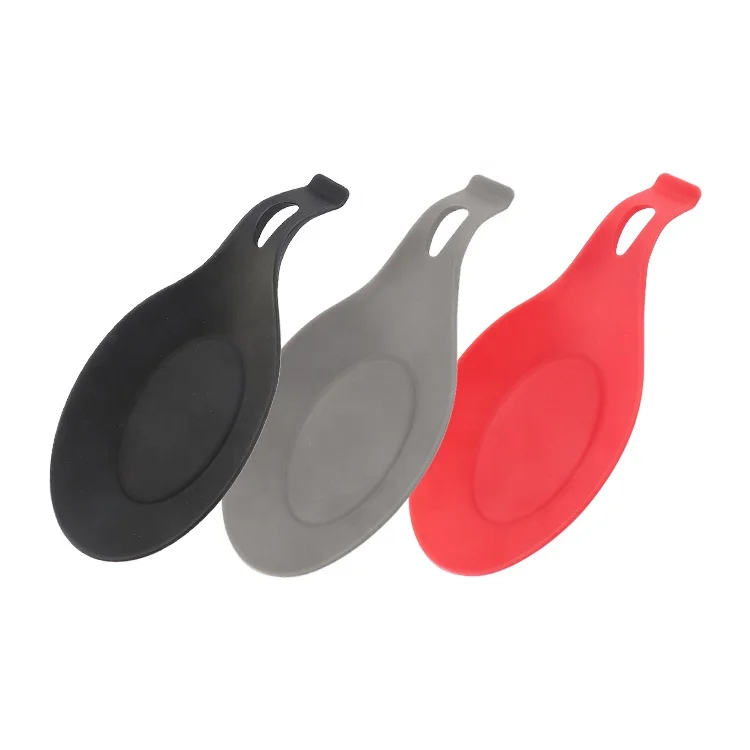 

Kitchen Silicone Spoon Rest Almond-Shaped Silicone Kitchen Utensil Rest Ladle Spoon Holder, Black,red,grey