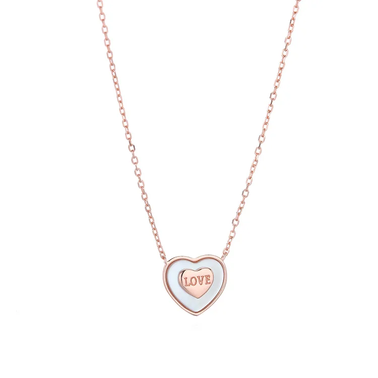 

Non tarnish women jewelry simple 925 sterling silver shell love letter heart pendant dainty necklace with thick chain