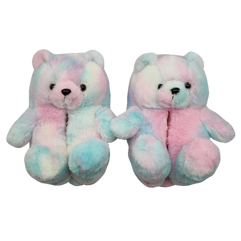 

Factory direct sales indoor cheap luxury designer fashion  panda cute fur teddy bear slippers