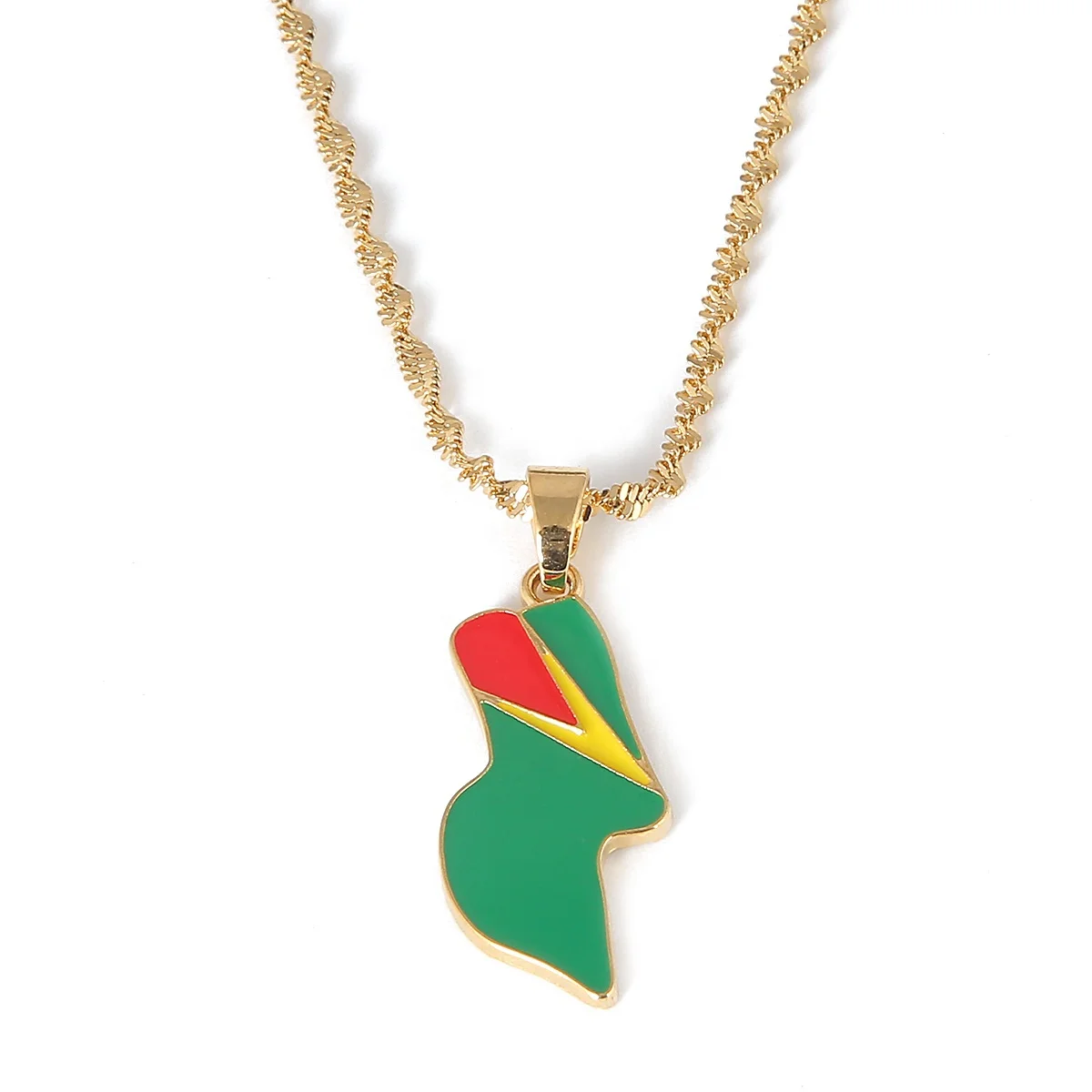 

Stainless Steel Guyana Flag Pendant Necklace Women Girls Trendy Republic of Guyana Jewelry