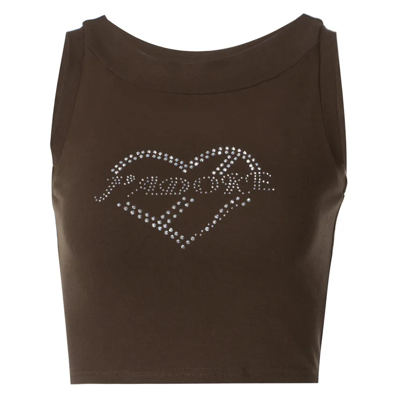 

Spring/Summer 2021 new love letter hot diamond vest, ladies vest, trendy new women's jacket, Coffee
