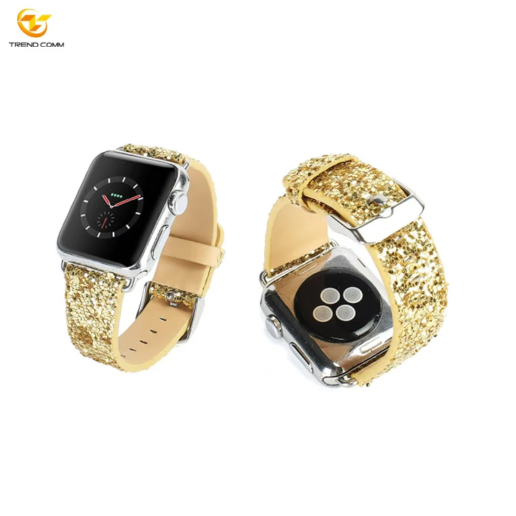 

38mm Leather Watch Handmade Glitter Watch Band For iWatch Strap