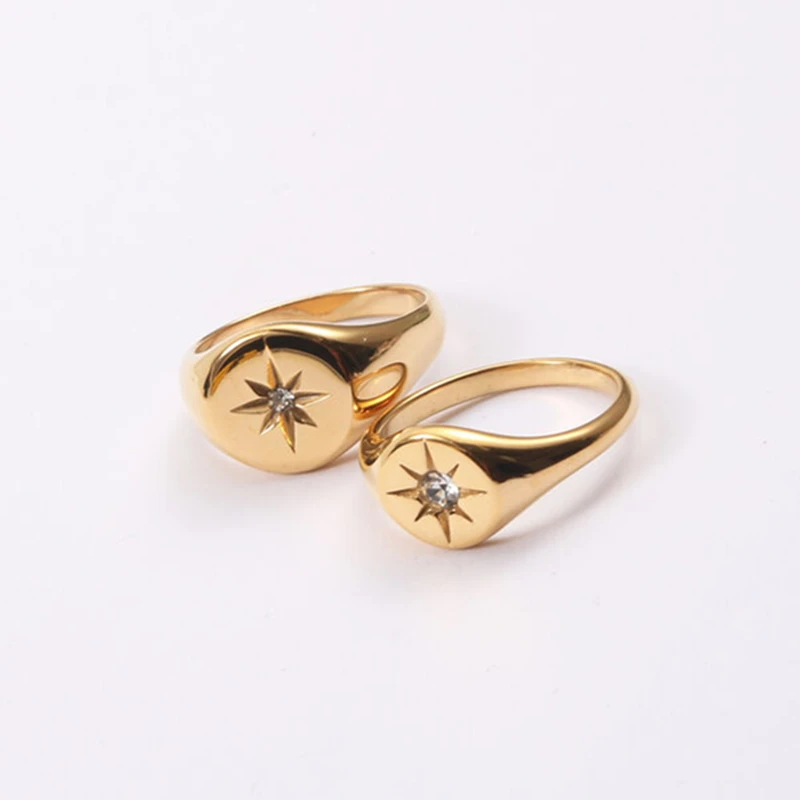 

Stainless Steel Plated 18K Gold Finger Ring Design Women Jewelry Signet Ring North Star Ring With Single AAA Zircon Stone