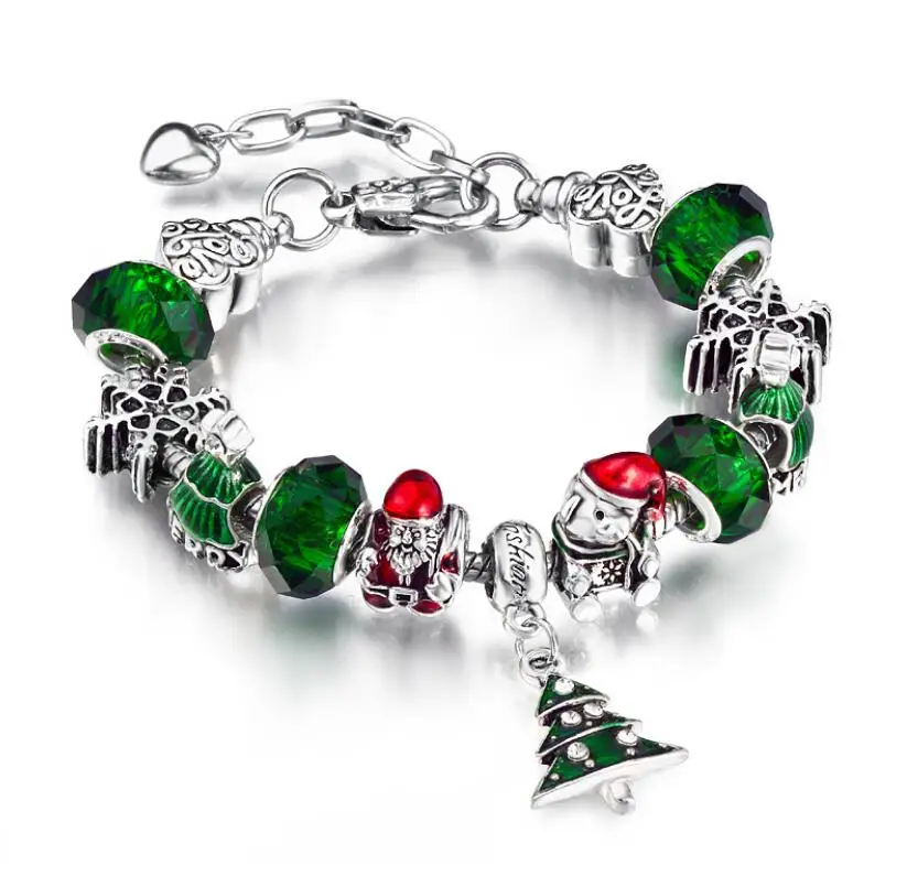 

Adjustable Charm silver plated crystal Christmas Beads chain Bracelet for Women