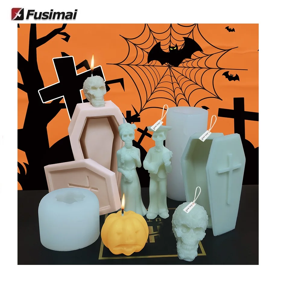 

Fusimai Halloween skulls Silicone Mould Creative Articles Diy Scary Demon Pumpkin Scented Candle Molds