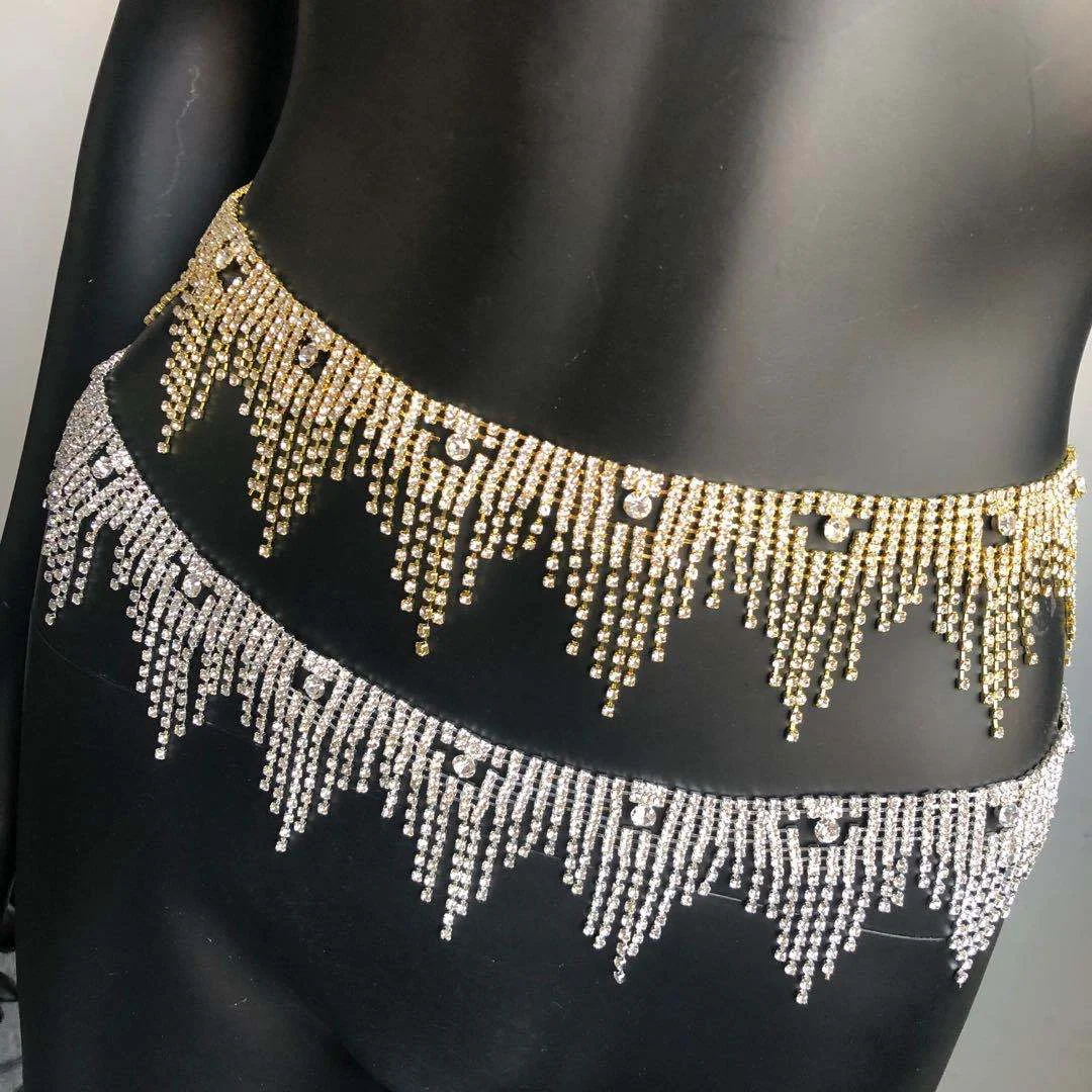 

Rhinestone tassel waist chain ins wind explosion sexy body chain nightclub tide waist chain