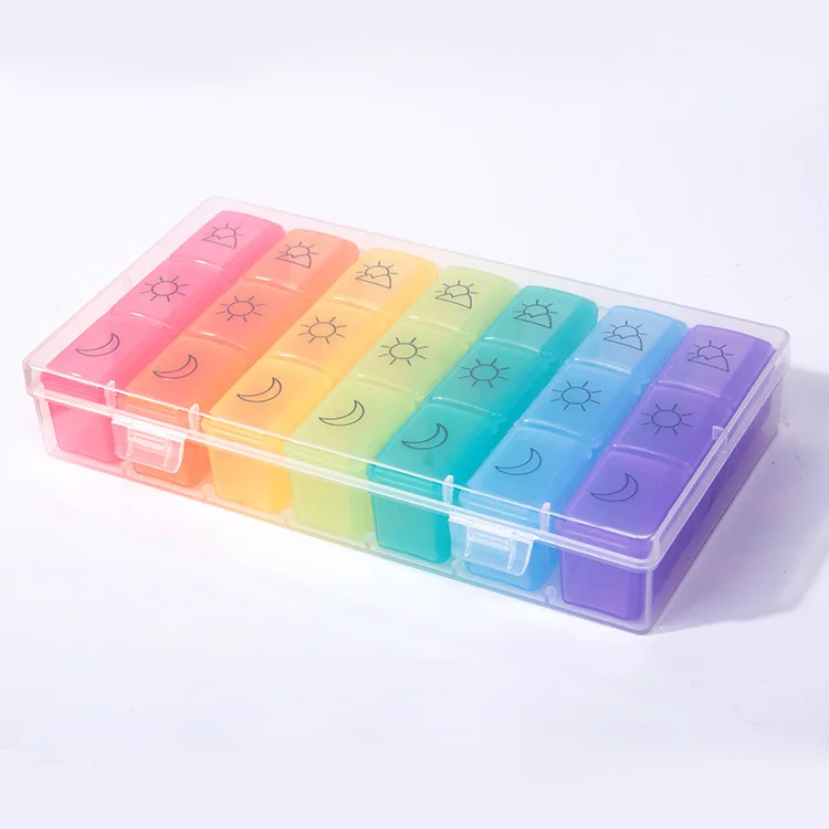 Rainbow Color Weekly 7 Day Pill Organizer Container 21 Case Moisture ...