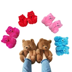 Kids teddy bear slippers one size fits all 2021 new arrivals Wholesale Plush fuzzy children toddler teddy bear slippers