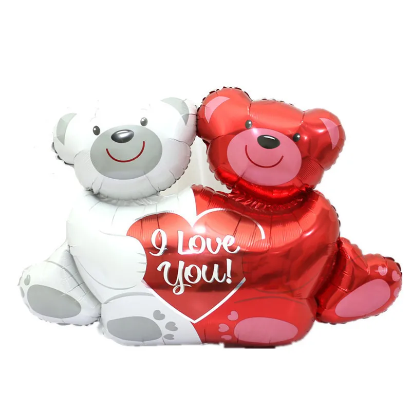 Día de San Valentín Boda Fiesta Decoración De Doble Corazón Aluminio Helio Globos abrazo de oso Fiesta _ 