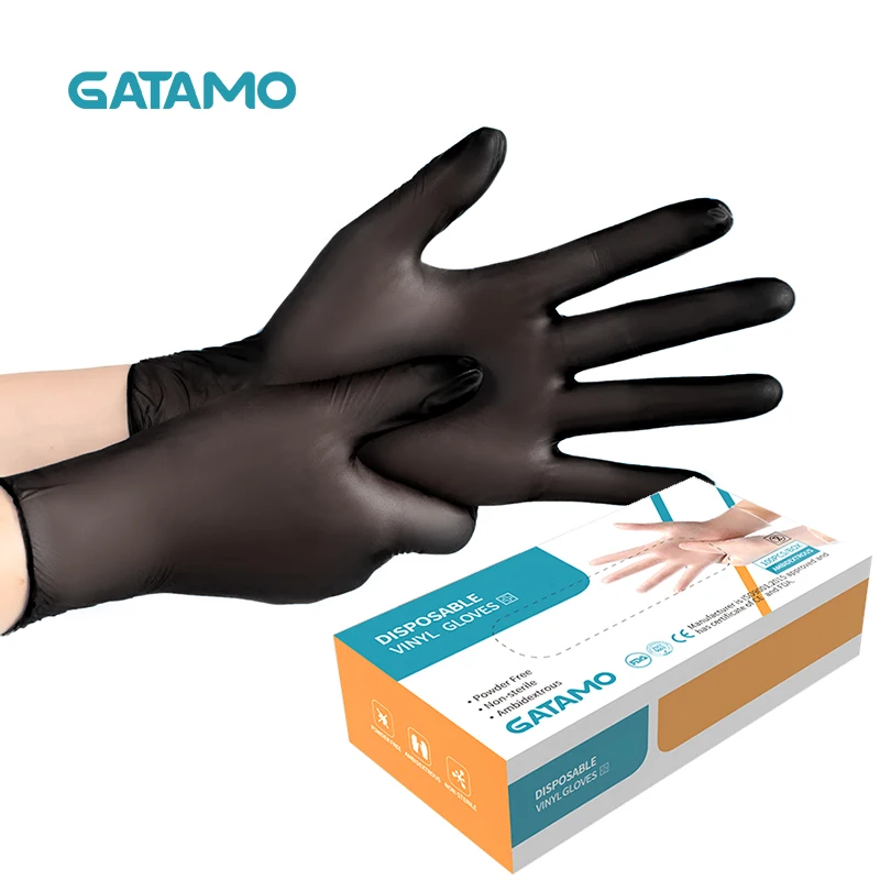 

Hand black disposable food gloves powder free cleaning viny gloves manufactur, Clear