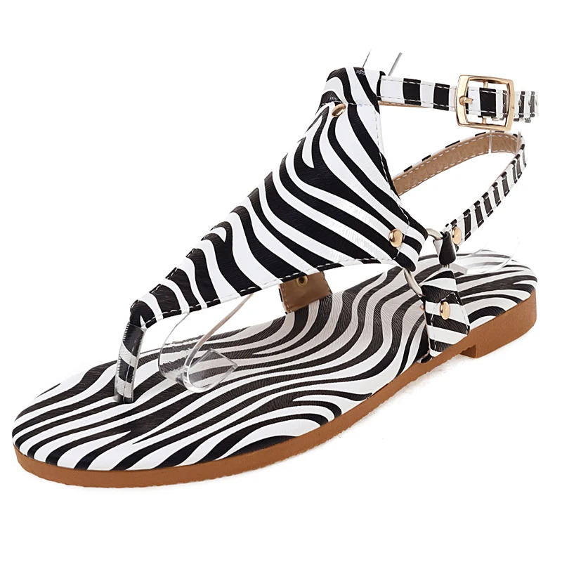 

Summer Flat Women Sandals Gladiator Black Open Toe Ladies Beach Sandals Roman Buckle Strap Female Shoes