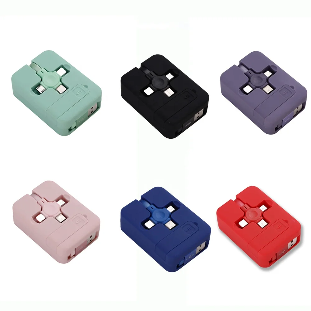 

2021 3 in 1 macaron Retractable cable with phone holders USB Micro type c charger cable Portable USB Cable for xiaomi iphone12
