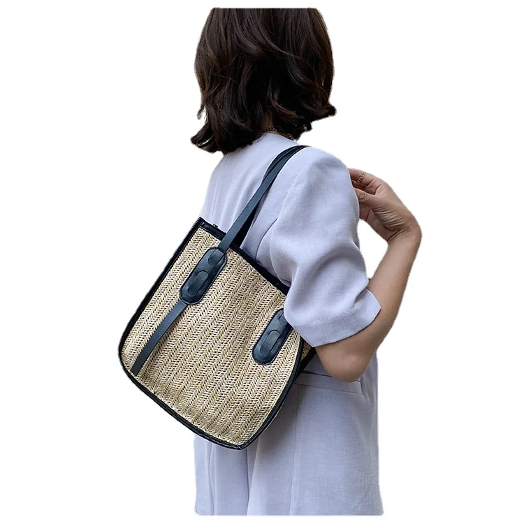 

Summer net celebrity new trend fashion woven stitching female tote bag shoulder messenger bucket bag