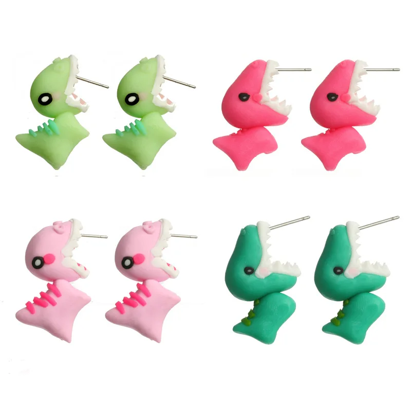 

Wholesale Cute Dinosaur 3D Animal Earring Polymer Clay Drop Earrings For Baby Girls, Picture color