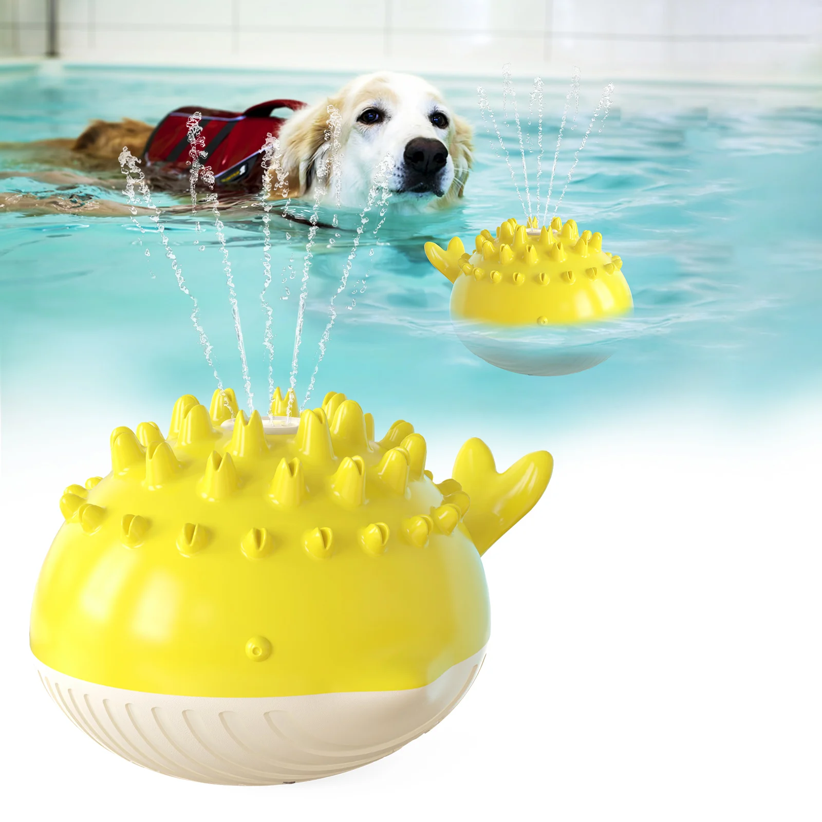 

2021 newest pet toy for summer food-grade ABS+TPR Crocodile shaped water spray chew dog swimming toy