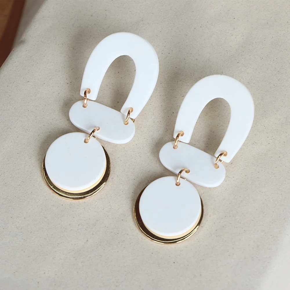 

JUHU New Fashion Design Clay Acrylic Geometric Irregular Round Hollow Out Elegant Simple Cute Earrings for Female Korean Jewelry, Colorful