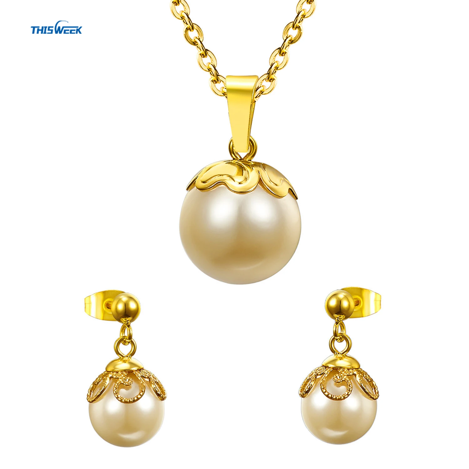 

Factory Outlet White Pearl Pendant Necklace Earrings Jewelry Accessories Bridal Jewelry Set