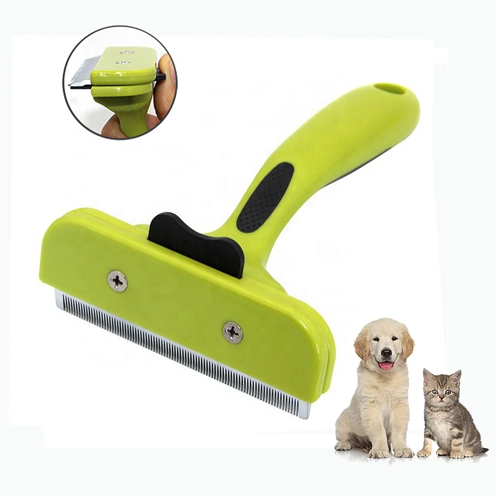 

Factory Wholesale Custom Logo Self Cleaning Pet Deshedding Tool Cat Dog Grooming Slicker Brush, Green