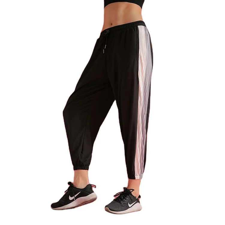 

Light Weight Ankle Style Plus Size Striped Jogger Loose Leg Athletic Yoga Pleated Pants for Woman, As shown