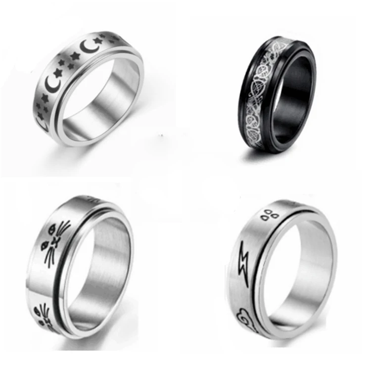 

Popular Jewelry Star Moon Titanium Steel Rotatable Ring Male European And American Stainless Steel Couple Jewelry Ring, Picture shows