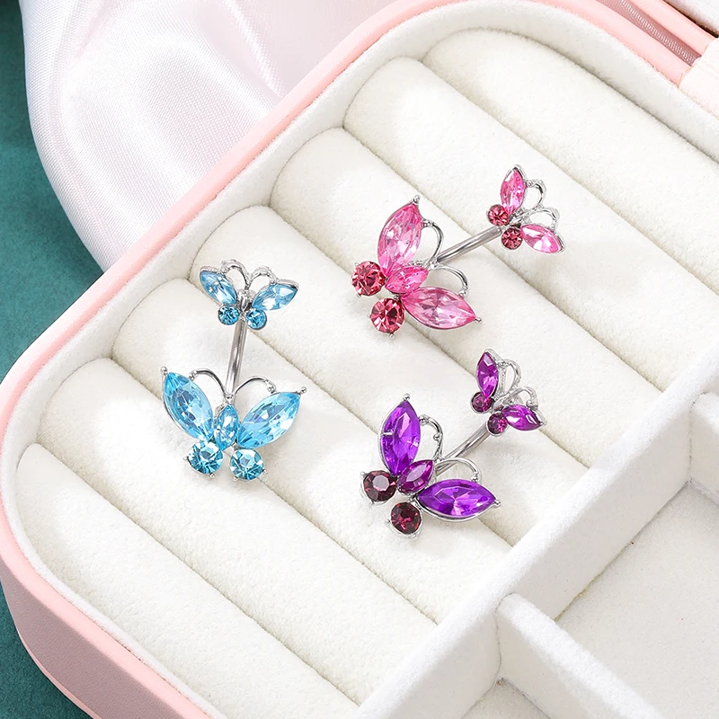 

HOVANCI Women Sexy Body Jewelry Navel Rings Piercing Clear Bling Bling Crystal Butterfly Belly Navel Button Ring