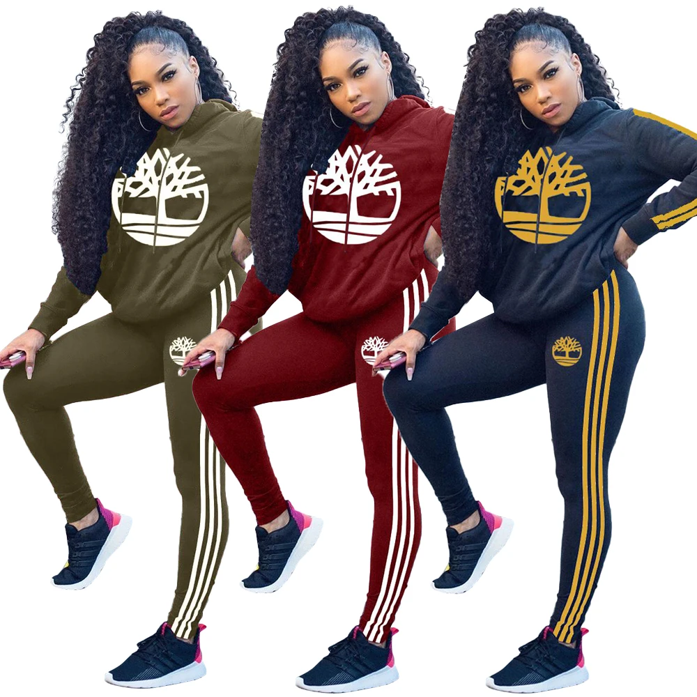 Winter pullover side three strips women clothing two-piece set hoodie women sports suits FM-YT3190