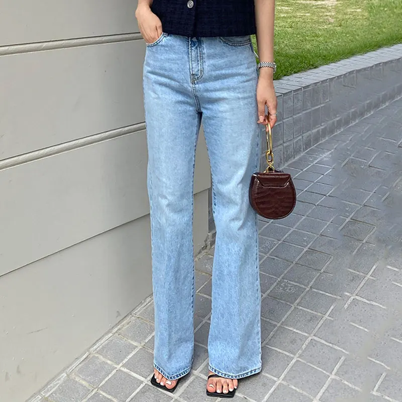 Wholesale 2026 Autumn Vintage Versatile High Waist Pocket Design Wide Leg Straight Barrel Micro Rage Washed Women's Jeans